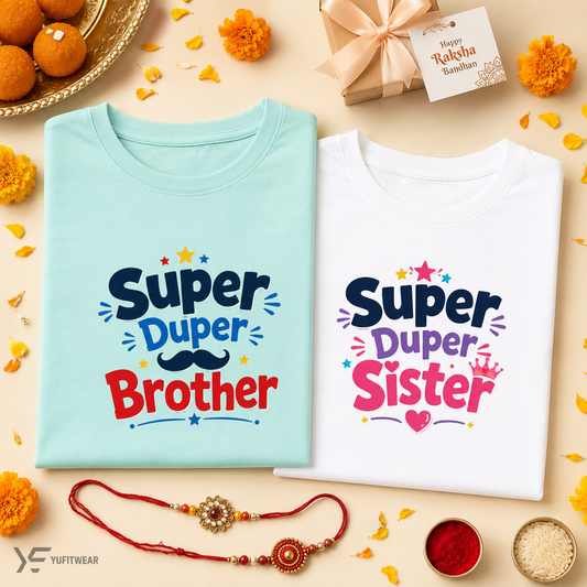 Super Duper Siblings – Brother & Sister Rakhi Combo T-Shirts