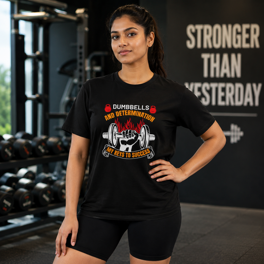Dumbbells and Determination – Premium Unisex Cotton T-Shirt