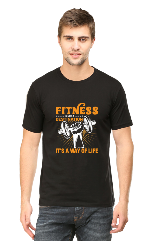 FITNESS IS NOT A DESTINATION-Male Male Round Neck Half Sleeve Classic