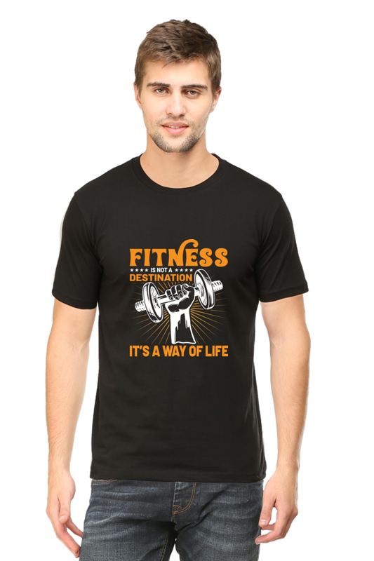 FITNESS IS NOT A DESTINATION-Male Male Round Neck Half Sleeve Classic