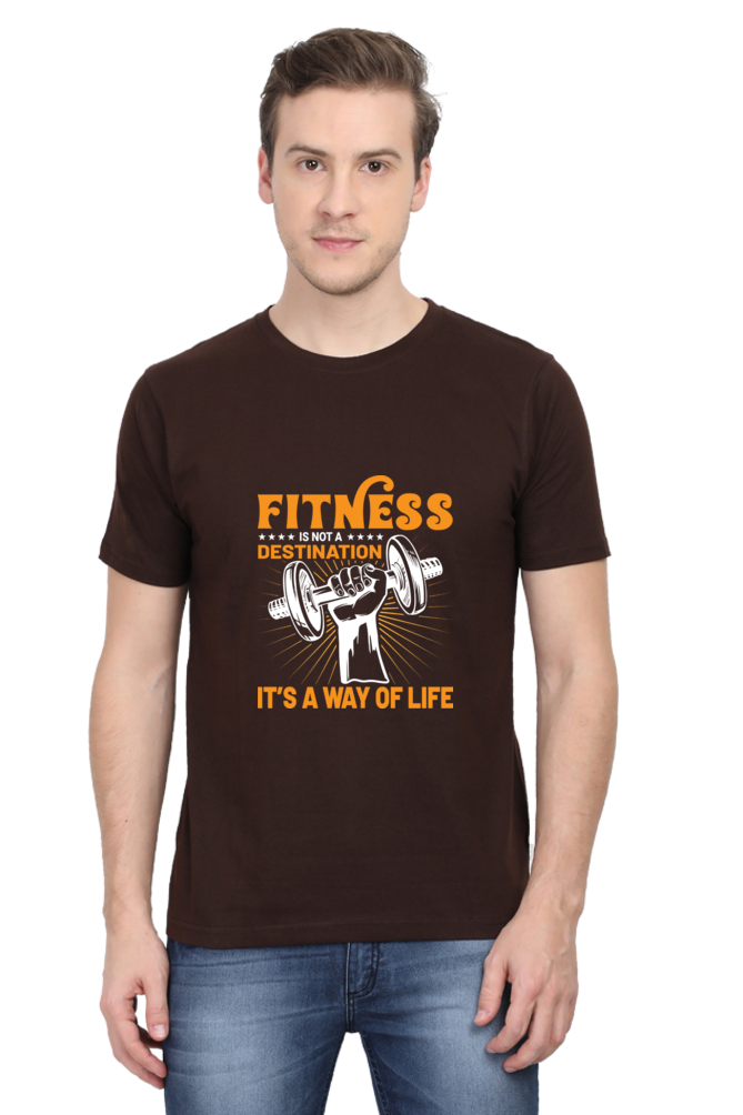 FITNESS IS NOT A DESTINATION-Male Male Round Neck Half Sleeve Classic