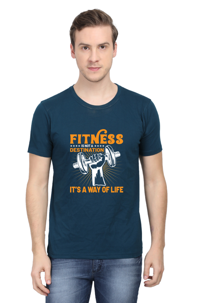 FITNESS IS NOT A DESTINATION-Male Male Round Neck Half Sleeve Classic