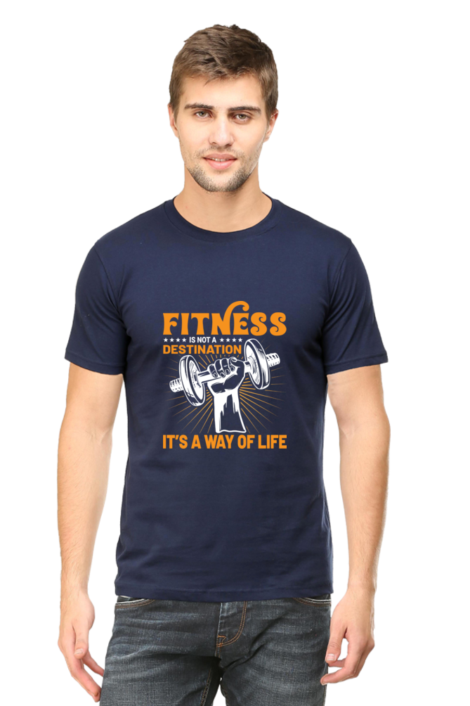 FITNESS IS NOT A DESTINATION-Male Male Round Neck Half Sleeve Classic