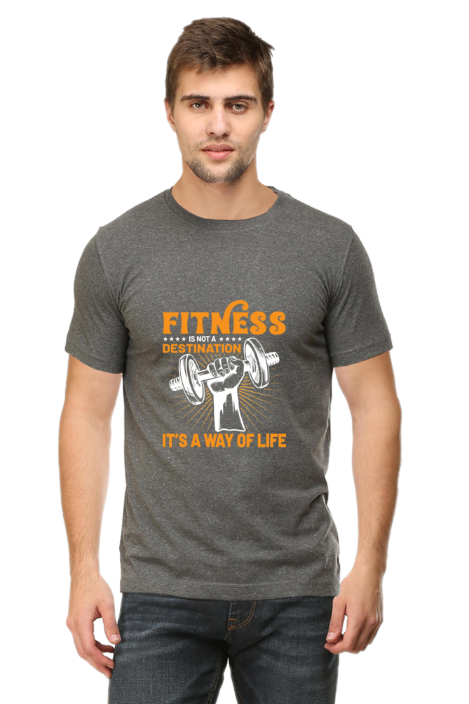 FITNESS IS NOT A DESTINATION-Male Male Round Neck Half Sleeve Classic