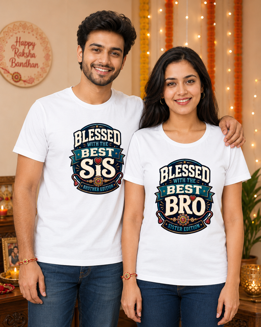 Blessed Sibling Combo – Best Bro & Best Sis Rakhi T-Shirt Set