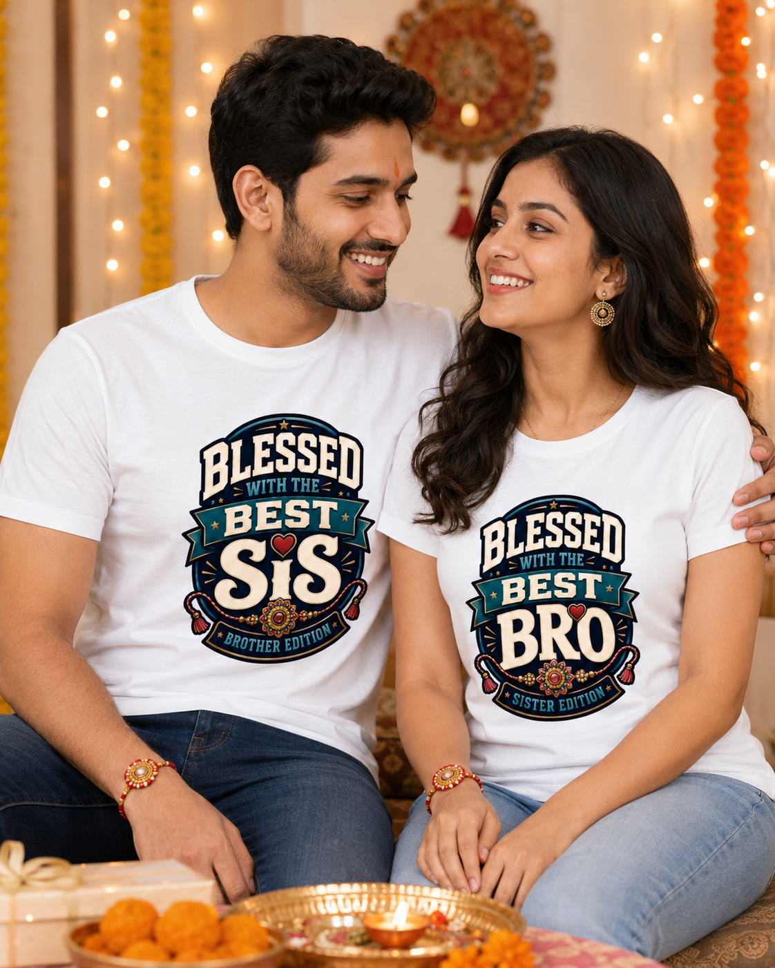 Blessed Sibling Combo – Best Bro & Best Sis Rakhi T-Shirt Set