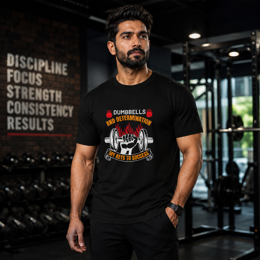 Dumbbells and Determination – Premium Unisex Cotton T-Shirt