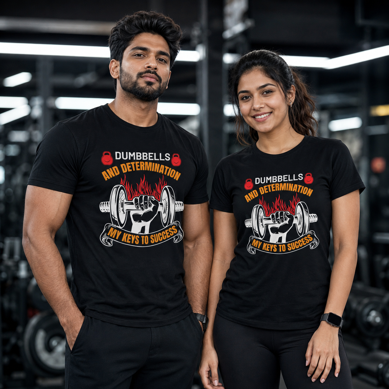 Dumbbells and Determination – Premium Unisex Cotton T-Shirt