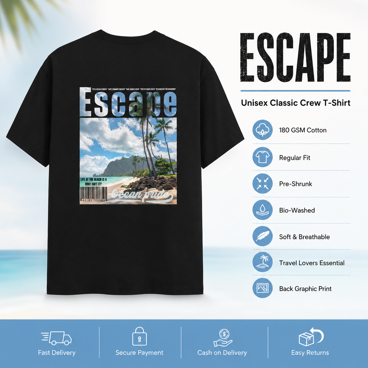 Escape Ocean Pride – Premium Unisex Cotton T-Shirt
