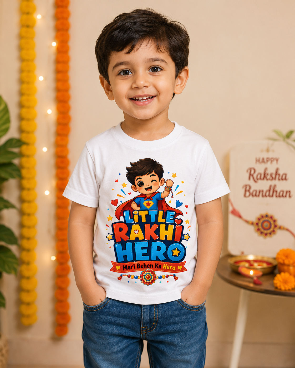 Little Rakhi Hero – Boy’s Crew Neck T-Shirt
