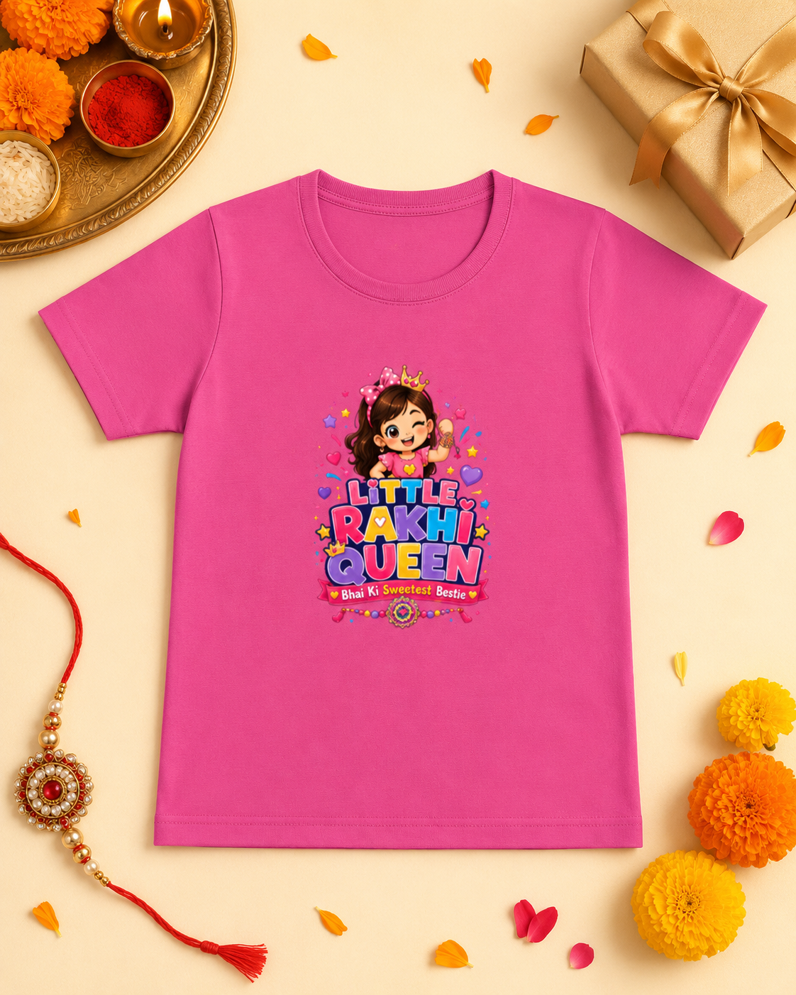 Little Rakhi Queen – Girl’s Crew Neck T-Shirt