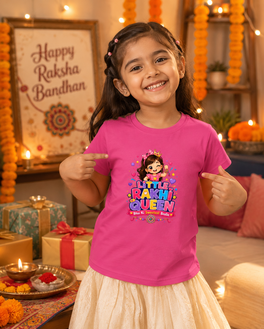 Little Rakhi Queen – Girl’s Crew Neck T-Shirt