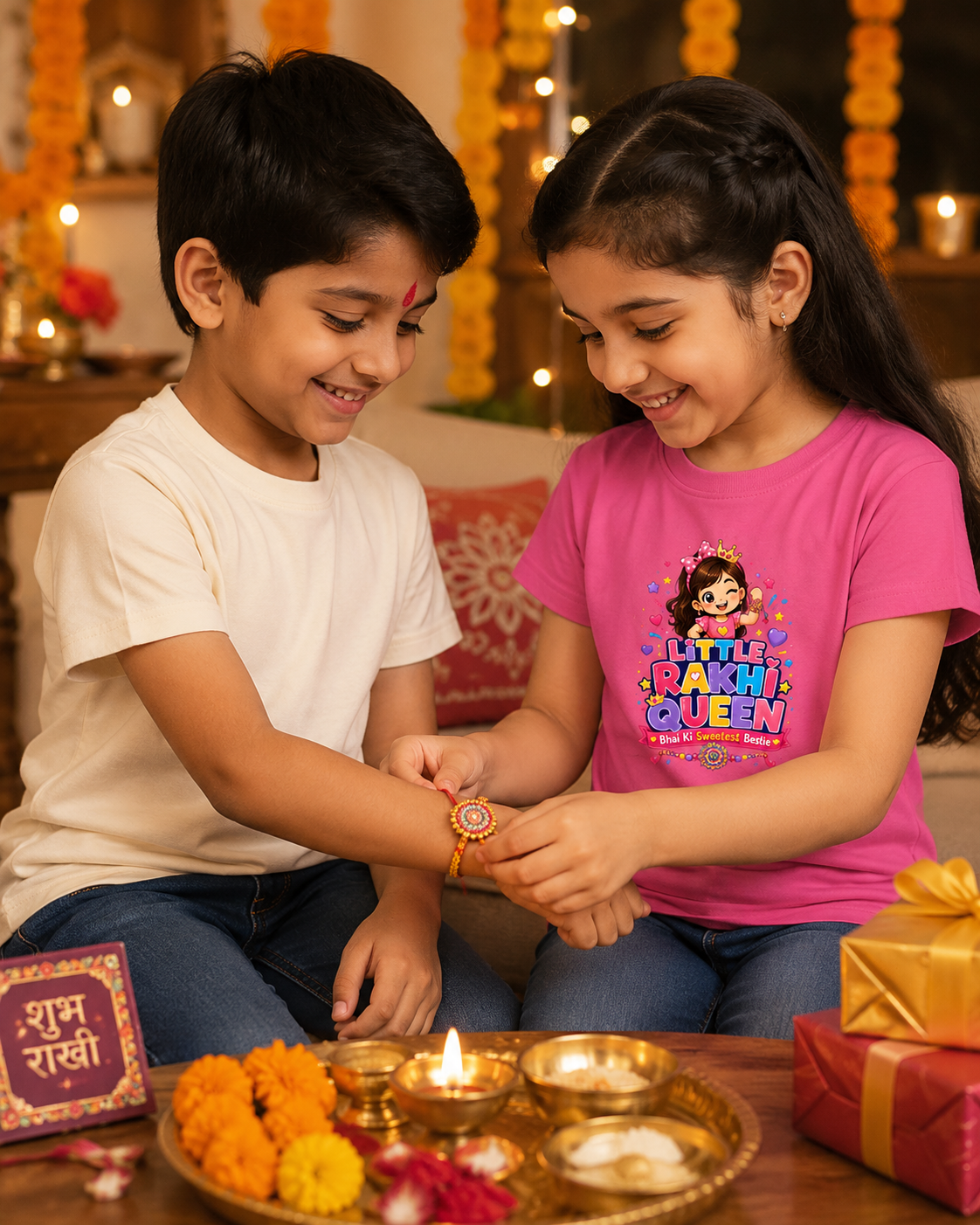 Little Rakhi Queen – Girl’s Crew Neck T-Shirt