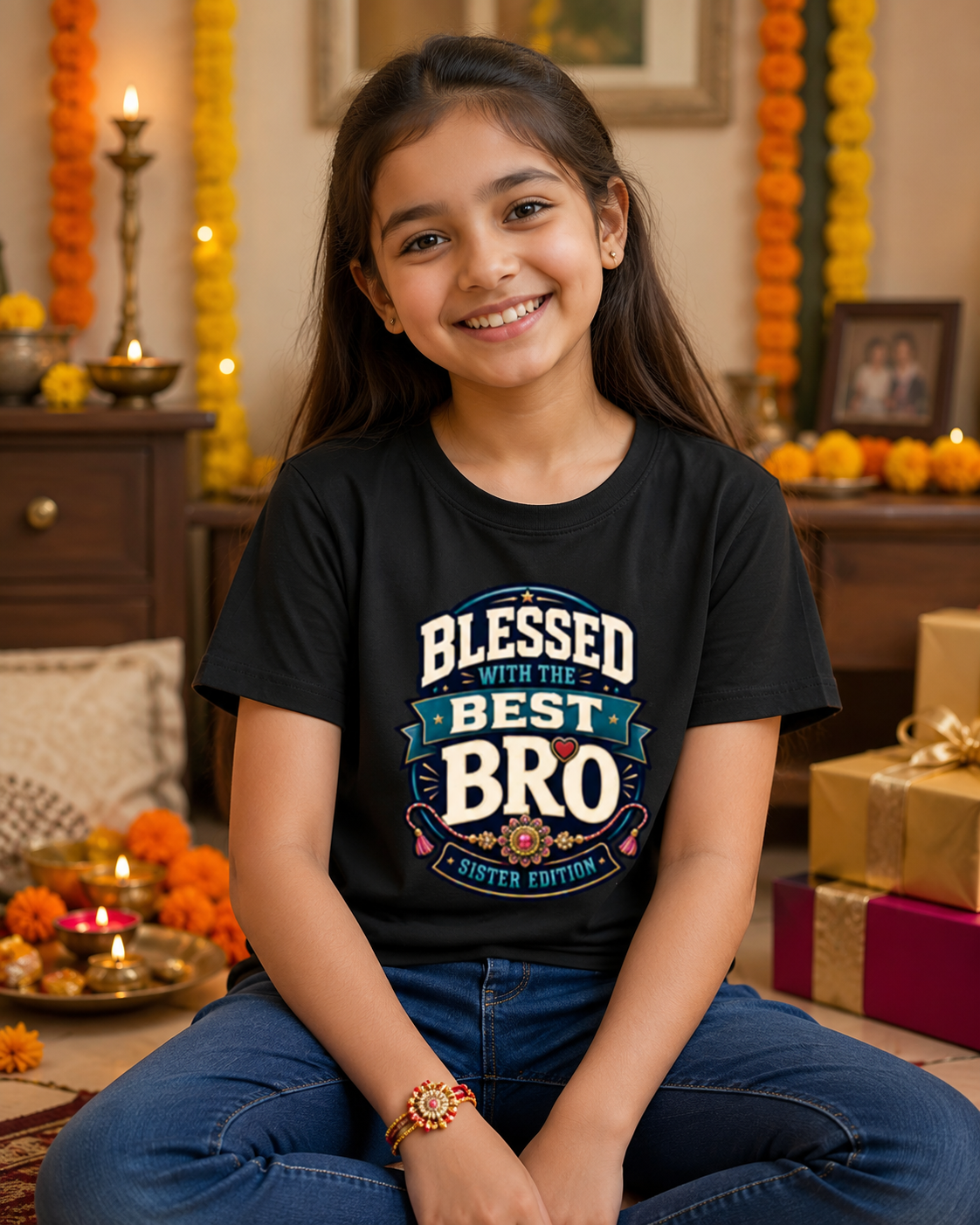 Blessed with the Best Bro – Girl’s Crew Neck Rakhi T-Shirt