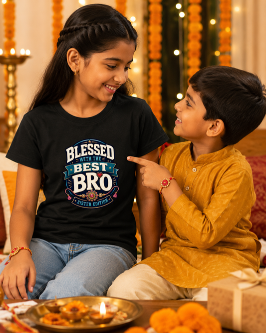 Blessed with the Best Bro – Girl’s Crew Neck Rakhi T-Shirt