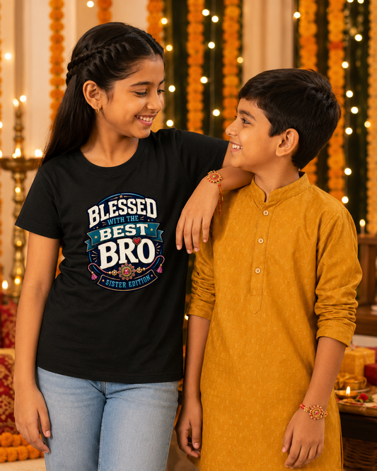 Blessed with the Best Bro – Girl’s Crew Neck Rakhi T-Shirt