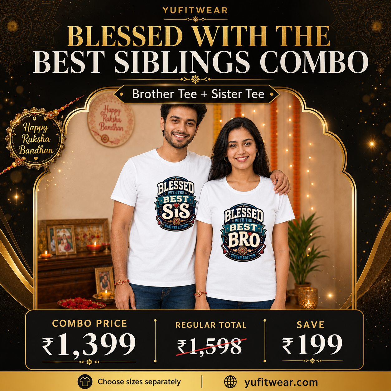 Blessed Sibling Combo – Best Bro & Best Sis Rakhi T-Shirt Set